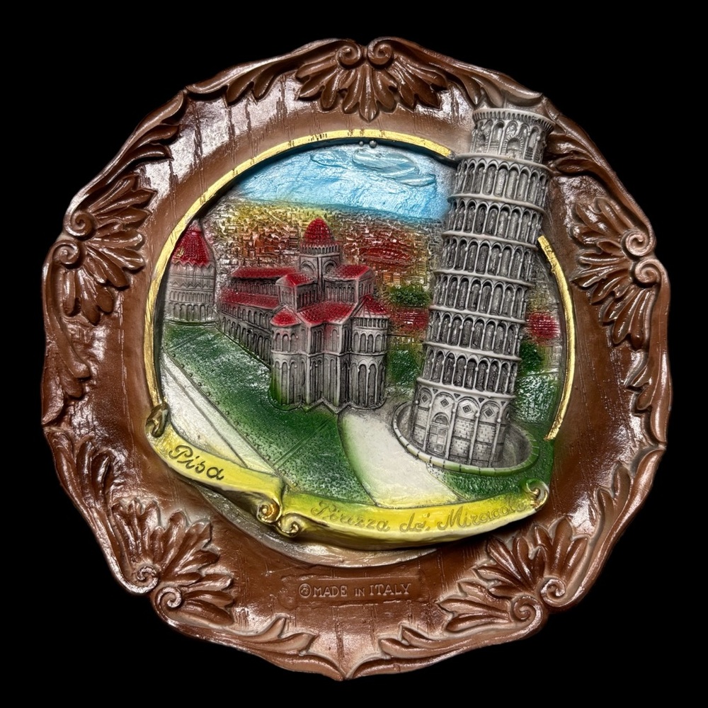 Vintage Hand Painted Pisa Italy Wall Plaque 3D Wall Hanging Leaning Tower Pisa